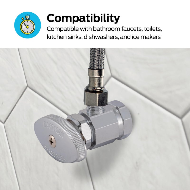 Eastman 1/4 Inch OD Compression x 1/2 Inch FIP Compression Multi-Turn Angle Stop Valve, Brass Plumbing Fitting, Chrome, 04129LF - Image 3